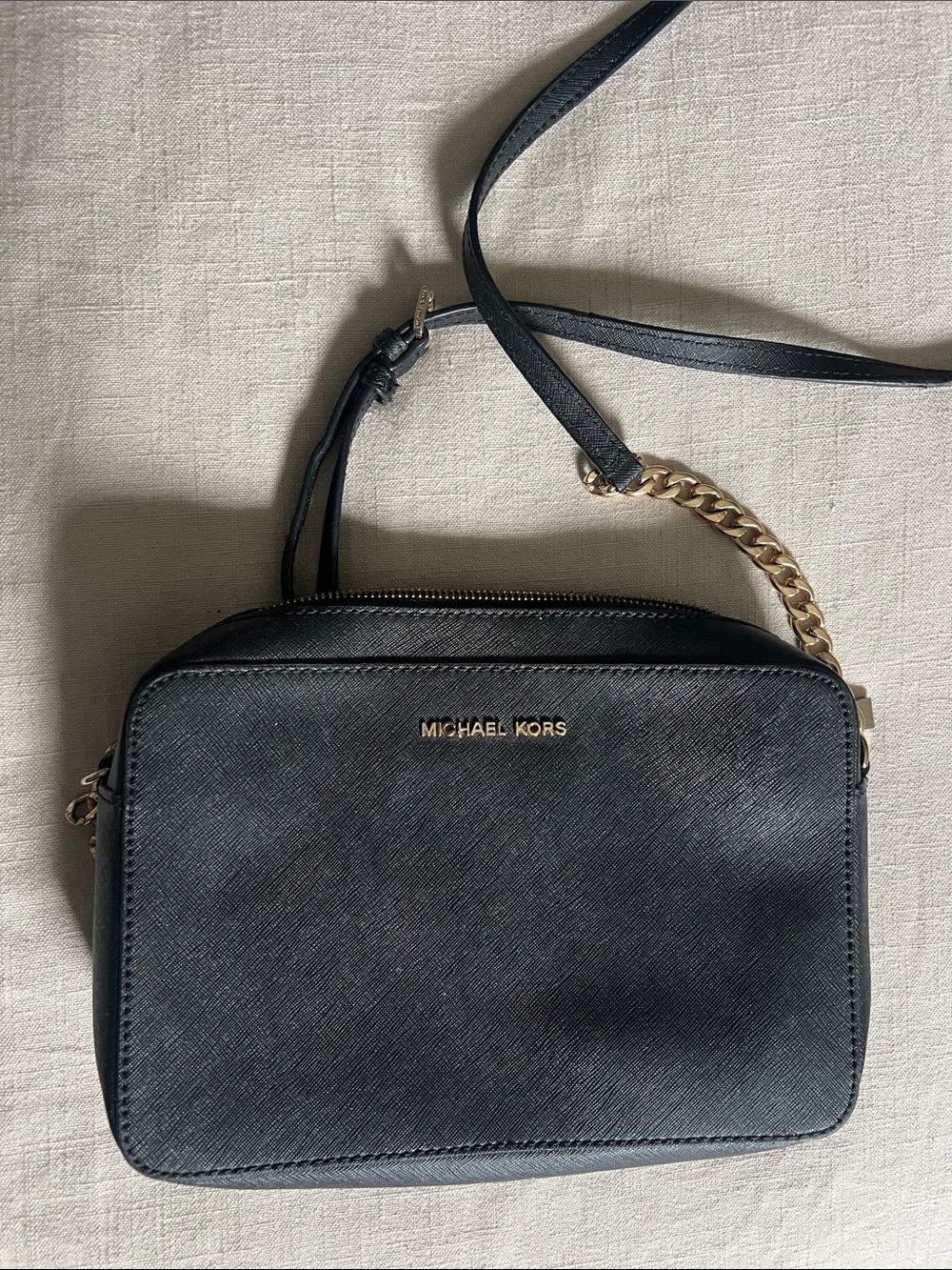 Michael Kors Black Crossbody with Gold Chain Accent